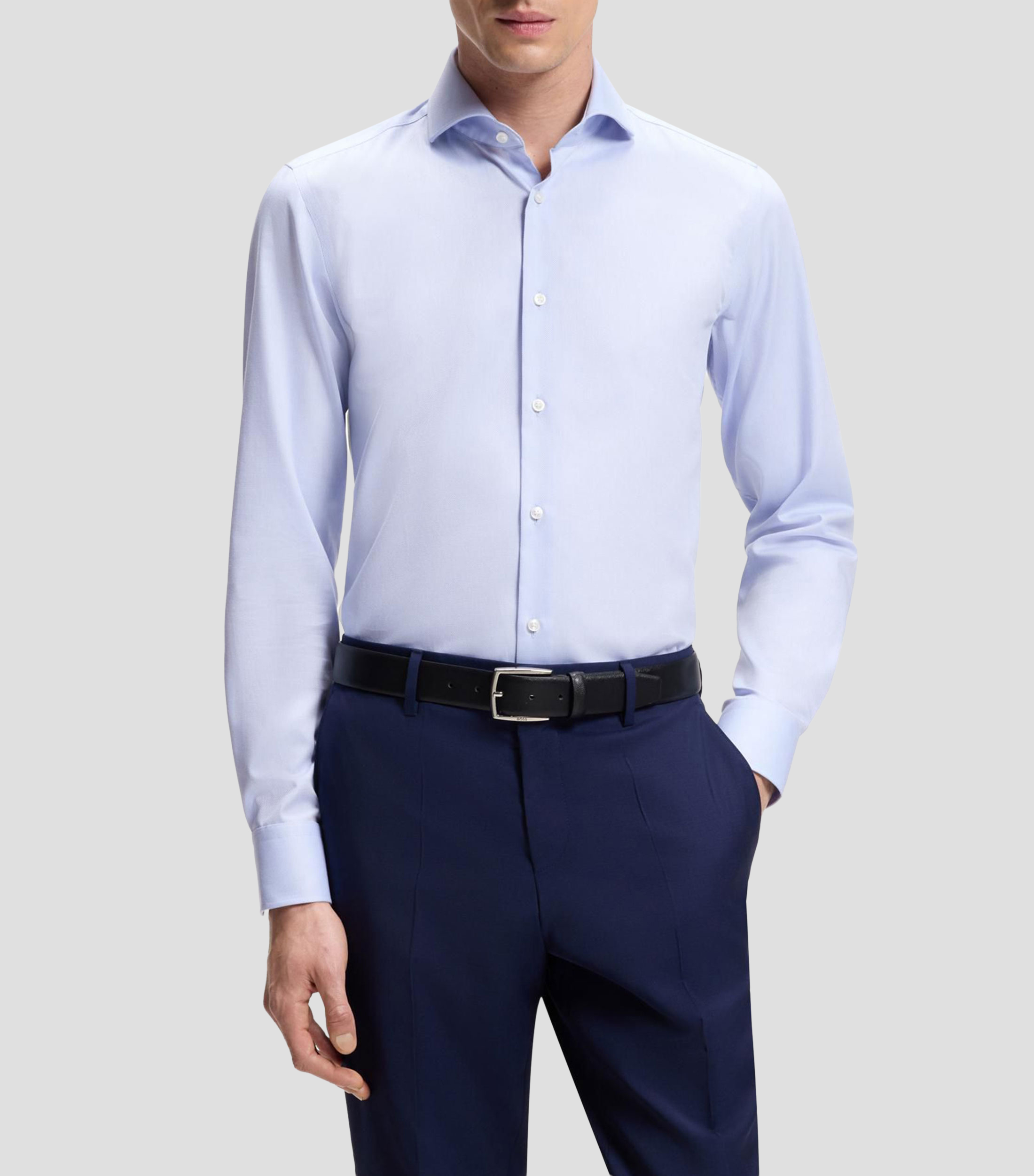 Camisa slim en tela Oxford de algodón resistente a las arrugas Hombre